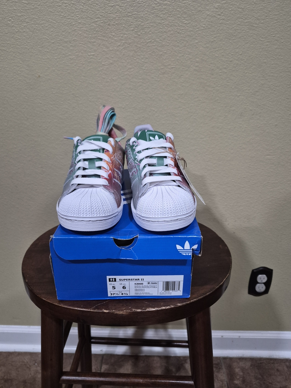 Adidas Superstar II Pastel Sneakers - White/Multicolor Men Size 5, Women Size 6